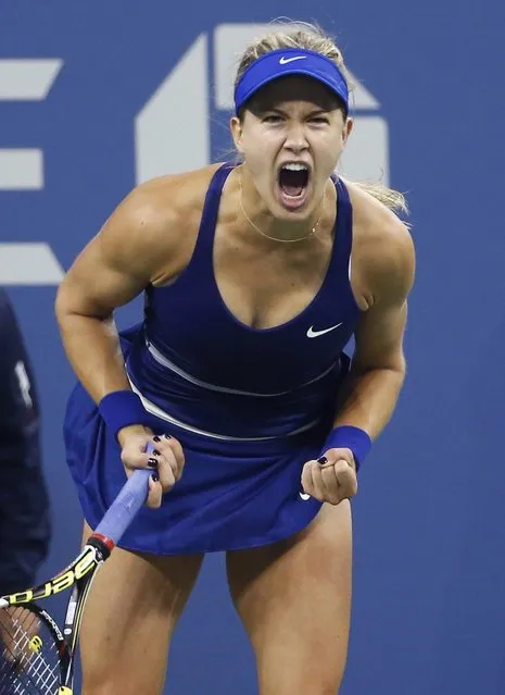 Eugenie Bouchard of Canada celebrates defeating Sorana Cirstea of Romania during their women's singles match at the U.S. Open tennis tournament in New York, August 28, 2014. (Photo by Shannon Stapleton/Reuters)