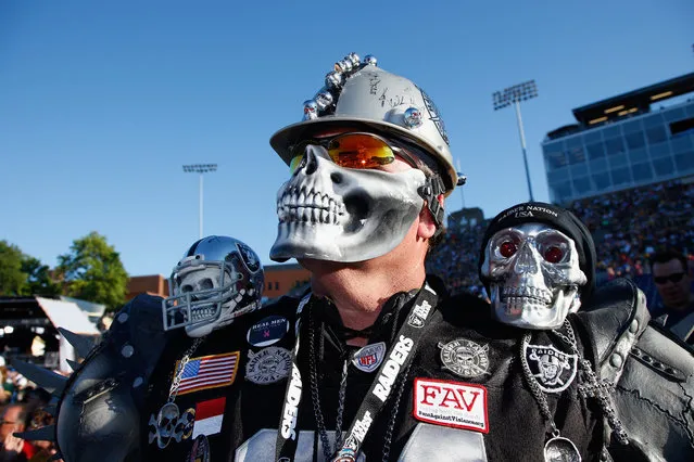 An Oakland Raiders fan attends the NFL Hall of Fame Enshrinement Ceremony at the Tom Benson Hall of Fame Stadium on August 6, 2016 in Canton, Ohio. (Photo by Joe Robbins/Getty Images)