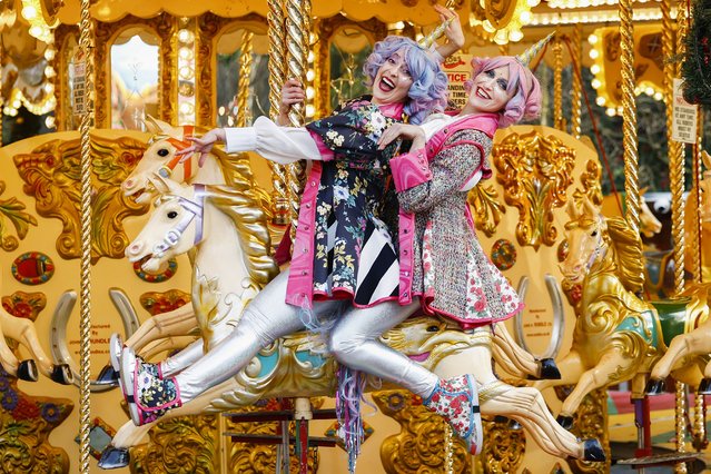 Sarah Rose Graber and Ruxy Cantir (R) from Unicorn Christmas Party pose for pictures to promote their show at The Studio from Fri 8 – Sun 24 December on December 06, 2023 in Edinburgh, Scotland. Fresh from the success of their Unicorn Dance Party summer tour, Melody and Luna are set to enchant audiences once again with a family show at Capital Theatres' Studio in Edinburgh this Christmas. (Photo by Jeff J. Mitchell/Getty Images)