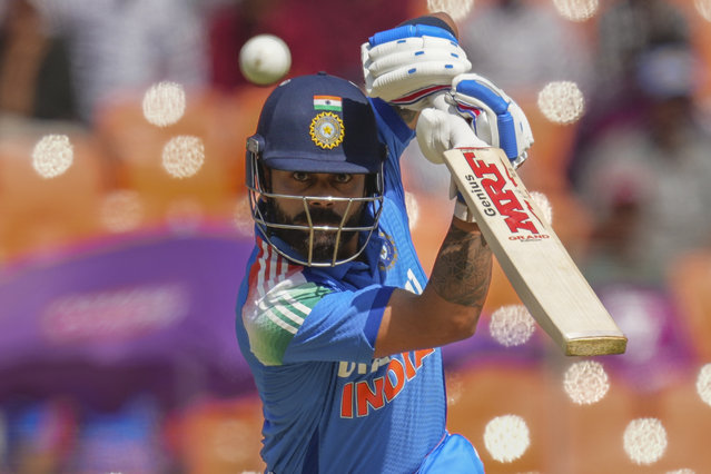 India's Virat Kohli plays a shot during the third one day international cricket match between India and England in Ahmedabad , India, Wednesday, February 12, 2025. (Photo by Ajit Solanki/AP Photo)