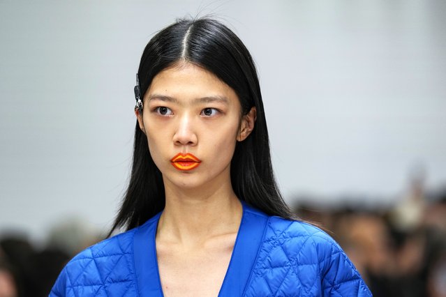 A model wears a creation as part of the men's K-Way Fall-Winter 2024-2025 collection, that was presented in Milan, Italy, Sunday, January 14, 2024. (Photo by Antonio Calanni/AP Photo).