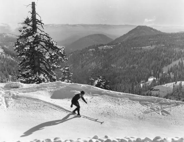 Thrills in the High Sierras,. alifornians take up an alpine sport skiing in Lassen Volcanic National Park, California. The Man in foreground is ted Rex, famous ski jumper. February 23, 1933. (Photo by New York Post/Photo Archives, LLC via Getty Images)