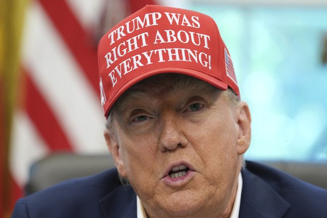 President Donald Trump speaks in the Oval Office of the White House, Friday, August 22, 2025, in Washington. (Photo by Jacquelyn Martin/AP Photo)