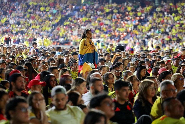 A Colombian fan reacts after the 2024 Copa America final football match between Argentina and Colombia, in Medellin on July 14, 2024. (Photo by Jaime Saldarriaga/AFP Photo)