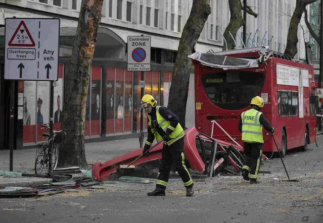 Emergency services work at the scene of a bus accident on the Kingsway in central London February 2, 2015. (Photo by Peter Nicholls/Reuters)