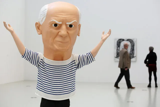 The sculpture “Untitled (Picasso)” made from colored glass fibre fabric by Italian artist Maurizio Cattelan is on display in the exhibition 'Picasso in Contemporary Art' at the Deichtorhallen exhibition hall in Hamburg, Germany, March 30, 2015. The exhibition on the impact of Spanish artist Pablo Picasso on art featuring 200 works by renowned contemporary artists runs from April 1st to July 12th. (Photo by Malte Christians/EPA)