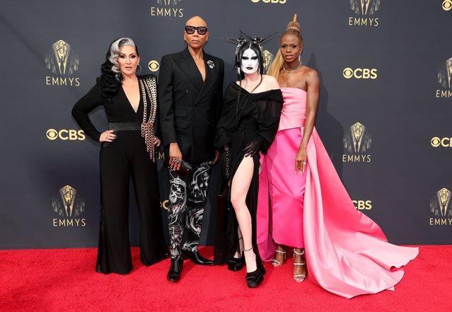 American drag queen RuPaul (2nd L) attends the 73rd Primetime Emmy Awards at L.A. LIVE on September 19, 2021 in Los Angeles, California. (Photo by Rich Fury/Getty Images)