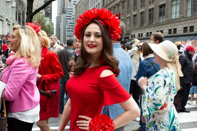 Parade participants display costumes during the 2019 New York City Easter Parade on April 21, 2019 in New York City. (Photo by M. Stan Reaves/Shutterstock)