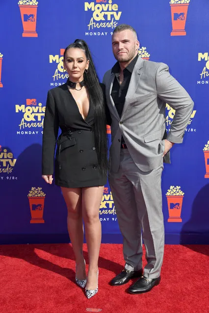 (L-R) Jenni Farley and Zack Clayton Carpinello attends the 2019 MTV Movie and TV Awards at Barker Hangar on June 15, 2019 in Santa Monica, California. (Photo by Frazer Harrison/Getty Images for MTV)