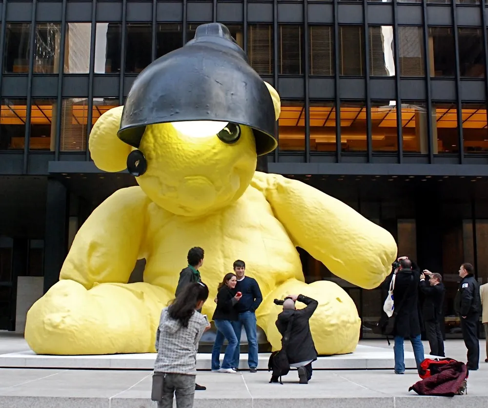 Giant Yellow Teddy Bear Sculpture by Urs Fischer