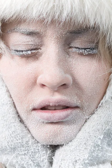 Very cold weather. Close-up portrait of chilled female face covered in ice. (Photo by Igor Stepovik/Getty Images)