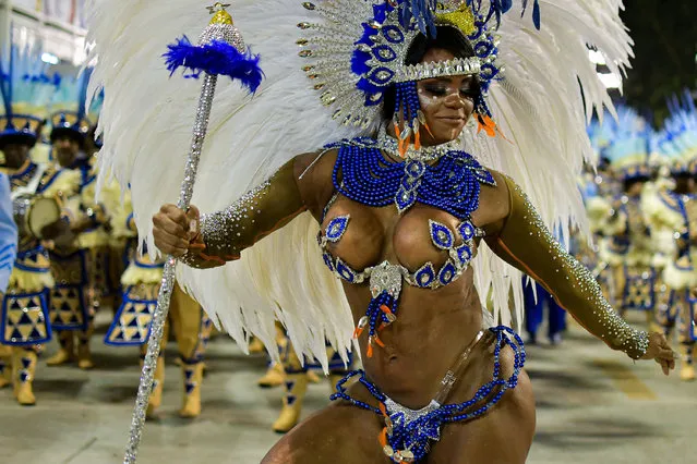 The model Bianca Monteiro queen of drums of the Samba School Portela during the presentation of the Special Group of Carnival in Rio de Janeiro on Marques de Avenida Sapucai, Rio de Janeiro sambodromo, this Sunday of Carnival, February 23, 2020. (Photo by Thiago Ribeiro/AGIF)
