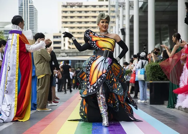 Thai drag queens attend “Rainbow Runway for Equality” to kick off Pride Month at Central World Mall on June 01, 2022 in Bangkok, Thailand. Central Pattana Public Company Limited and the United Nations Development Programme held a “rainbow runway for equality” event featuring a fashion show by LGBTQ Thai celebrities and other famous allies and champions for LGBTQ rights in Thailand. (Photo by Lauren DeCicca/Getty Images)