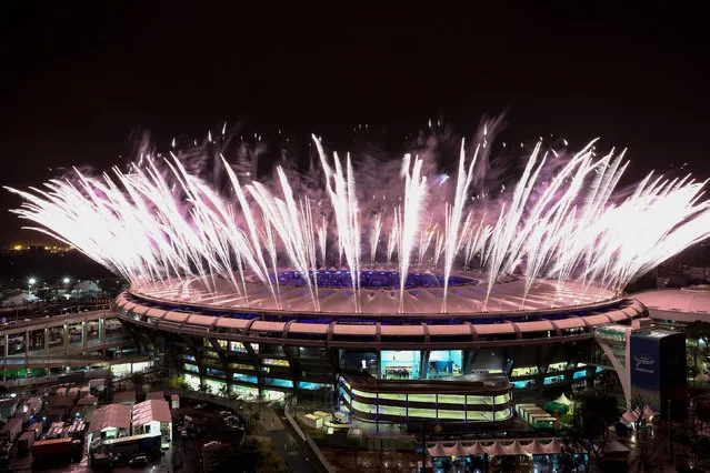 Fireworks explode during the Closing Ceremony 2016 Olympic Games at Maracana Stadium on August 21, 2016 in Rio de Janeiro, Brazil. (Photo by Buda Mendes/Getty Images)