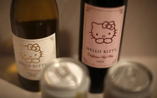 Hello Kitty wine and soda are seen on display at the “Hello! Exploring the Supercute World of Hello Kitty” museum exhibit in honor of Hello Kitty's 40th anniversary, at the Japanese American National Museum in Los Angeles, California October 10, 2014. (Photo by Lucy Nicholson/Reuters)