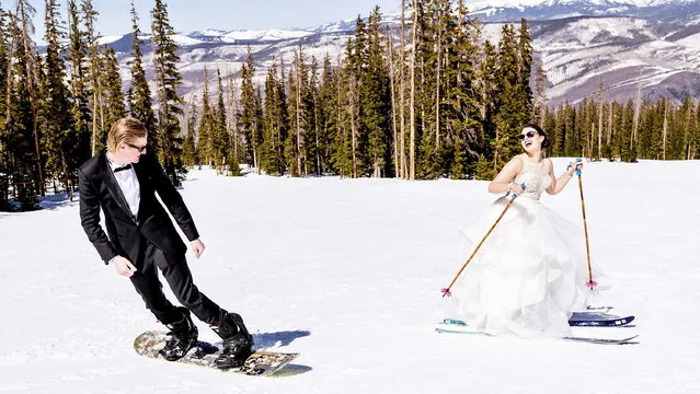 One of the ski weddings photographed by Gabrielle Stowe in November 2022. A wedding photographer is raking in thousands after finding a lucrative niche – taking snaps of happy couples who tie the knot while skiing. Gabrielle Stowe, 29, now charges up to $8,000 for snowy shoots after setting up Ski The Day in December 2019. She realised no one else was snapping newlyweds on the slopes after doing a job in Wyoming. And, three years on, she says demand is at an all-time high – with requests coming from both within the US and abroad. (Photo by South West News Service)