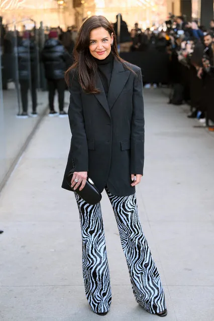American actress Kate Holmes all smiles arriving at the Michael Kors Fashion Show in New York City for Fashion Week in the second decade of February 2023. (Photo by Elder Ordonez/Splash News and Pictures)