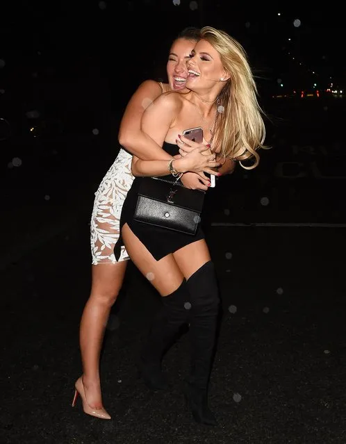 UK Love Island beauty Hayley Hughes (R) with girlfriend seen arriving at Mahiki Kensington on November 16, 2018 in London, England. (Photo by Splash News and Pictures)