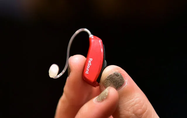 A ReSound Linx2 Hearing Aid is displayed at Showstoppers during the 2017 Consumer Electronic Show (CES) in Las Vegas, Nevada, January 5, 2017. (Photo by Frederic J. Brown/AFP Photo)