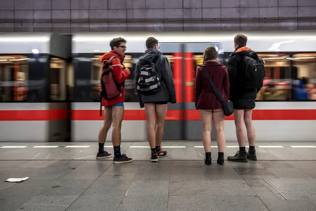 Young people wearing no pants participate in the “No Pants Subway Ride” in Prague, Czech Republic, 13 January 2019. No Pants Subway Ride is an annual global event started in New York, USA in 2002. (Photo by Martin Divisek/EPA/EFE/Rex Features/Shutterstock)