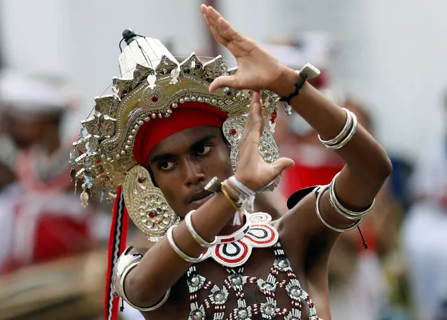 A school boy who attends Sri Lankan traditional dance training performs during their graduation ceremony at a Buddhist temple in Colombo, Sri Lanka January 23, 2017. (Photo by Dinuka Liyanawatte/Reuters)