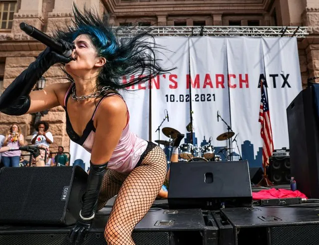 A member of p*ssy Riot performs in the nationwide Women's March, held after Texas rolled out a near-total ban on abortion procedures and access to abortion-inducing medications, in Austin, Texas, U.S., October 2, 2021. (Photo by Evelyn Hockstein/Reuters)