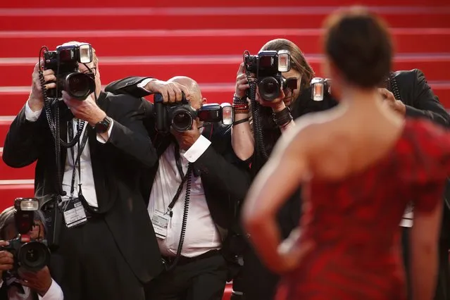 Photographers work as actress Noomi Rapace poses on the red carpet for the screening of the film “The Sea of Trees” in competition at the 68th Cannes Film Festival in Cannes, southern France, May 16, 2015. (Photo by Benoit Tessier/Reuters)