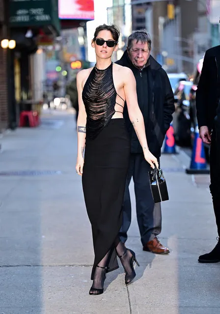 American actress Kristen Stewart arrives to “The Late Show With Stephen Colbert” at the Ed Sullivan Theater on on March 11, 2024 in New York City. (Photo by James Devaney/GC Images)