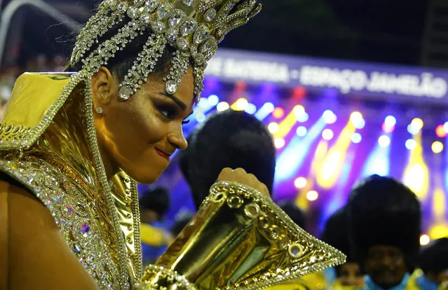 Drum queen Juliana Alves from Unidos da Tijuca samba school performs during the second night of the carnival parade at the Sambadrome in Rio de Janeiro, Brazil February 28, 2017. (Photo by Pilar Olivares/Reuters)