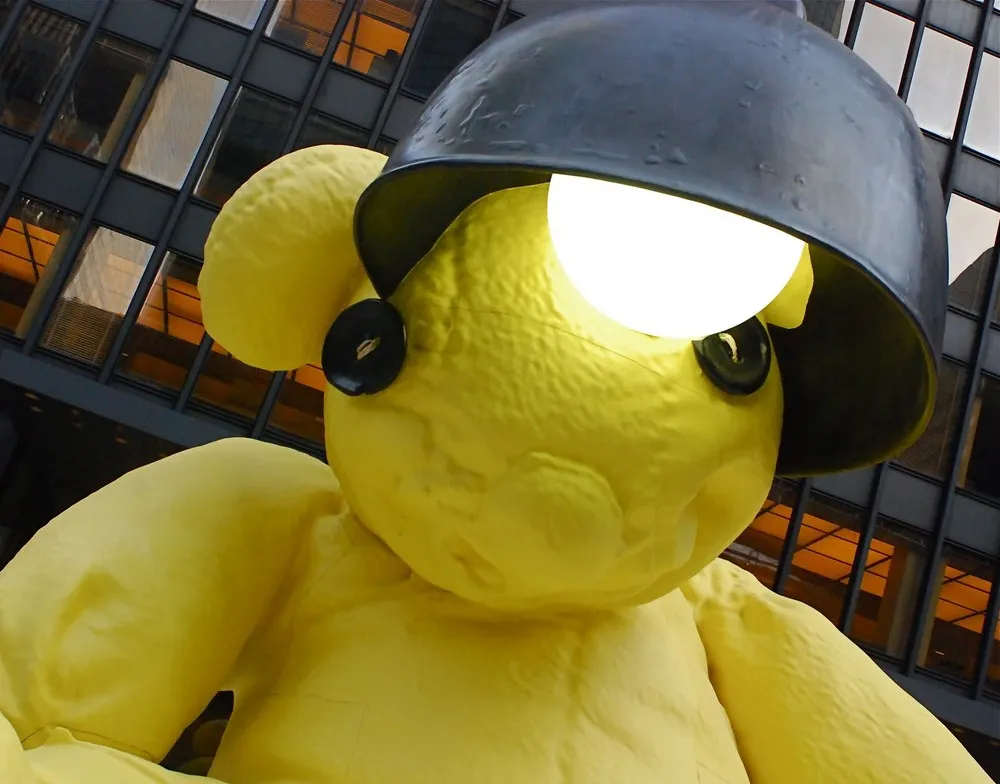 Giant Yellow Teddy Bear Sculpture by Urs Fischer