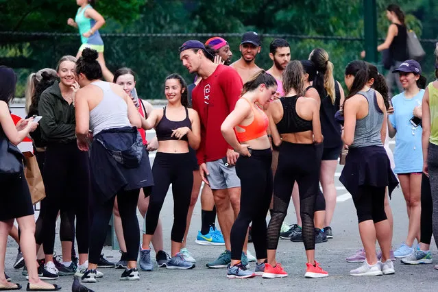Tyler Cameron takes pictures with fans in Central Park on August 14, 2019 in New York City. (Photo by Gotham/GC Images)