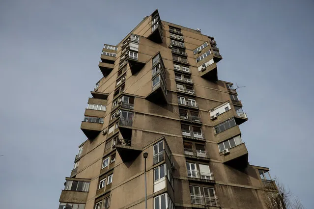 Karaburma Housing Tower, also known as the “Toblerone” building, stands in the Karaburma district in Belgrade, Serbia, March 5, 2019. (Photo by Marko Djurica/Reuters)