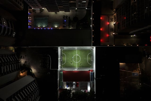 People play soccer in Panama City, Tuesday, September 17, 2024. (Photo by Matias Delacroix/AP Photo)