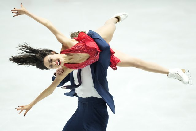 Madison Chock and Evan Bates of the U.S. compete in the ice dance rhythm dance program at the Grand Prix of Figure Skating series competition in Tokyo, Japan, Friday, November 8, 2024. (Photo by Hiro Komae/AP Photo)