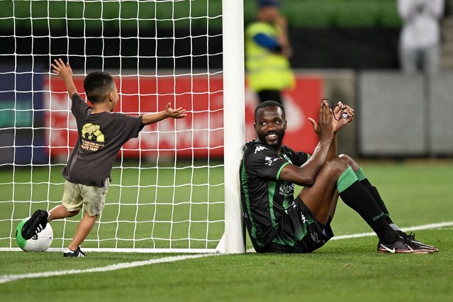 Tongo Doumbia of Western United reacts following the round 10 A-League Men's match between Western United and Brisbane Roar at AAMI Park, on December 30, 2022, in Melbourne, Australia. (Photo by Morgan Hancock/Getty Images)