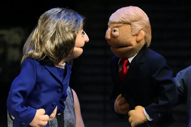 Puppets in the likeness of Democratic presidential nominee Hillary Clinton (L) and Republican presidential nominee Donald Trump (R) face-off as they pose for a photo after a mock Avenue Q sponsored debate in the Manhattan borough of New York, U.S., September 26, 2016. (Photo by Carlo Allegri/Reuters)