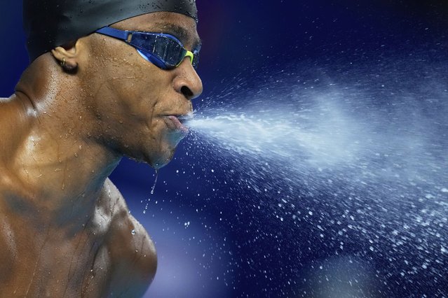 Lamar Taylor of Bahamas prepares to compete in the men's 50-meter freestyle heats at the World Aquatics Championships in Singapore, Friday, August 1, 2025. (Photo by Vincent Thian/AP Photo)