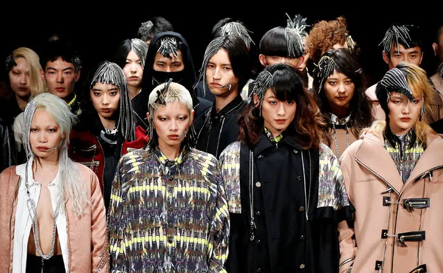 Models present creations by designer CHANU from his Autumn/Winter 2018 collection for his brand ACUOD by CHANU during Fashion Week Tokyo in Tokyo, Japan March 23, 2018. (Photo by Toru Hanai/Reuters)
