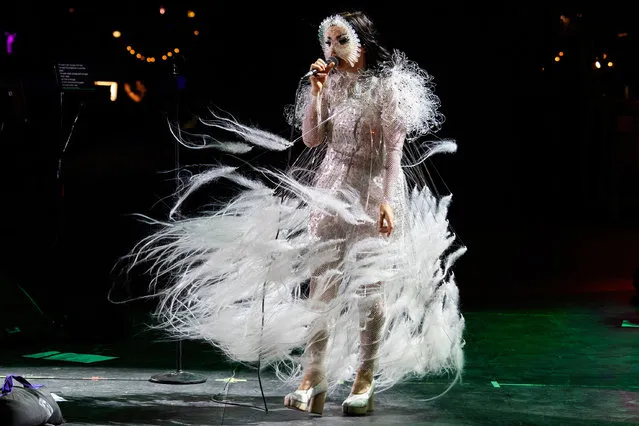 Icelandic singer-songwriter Björk performs onstage during The 2023 Coachella Valley Music and Arts Festival on April 23, 2023 in Indio, California. (Photo by Santiago Felipe/Getty Images for ABA)
