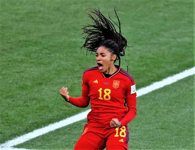 Salma Paralluelo of Spain celebrates after scoring her team's second goal during the FIFA Women's World Cup Australia & New Zealand 2023 Quarter Final match between Spain and Netherlands at Wellington Regional Stadium on August 11, 2023 in Wellington, New Zealand. (Photo by Molly Darlington/Reuters)