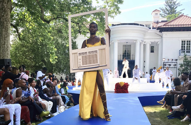 The latest fashion from Pyer Moss is modeled Saturday July 10, 2021, in Irvington, N.Y., and staged at the Villa Lewaro mansion, the home built by African American entrepreneur Madam C.J. Walker in 1917. (Photo by Bebeto Matthews/AP Photo)