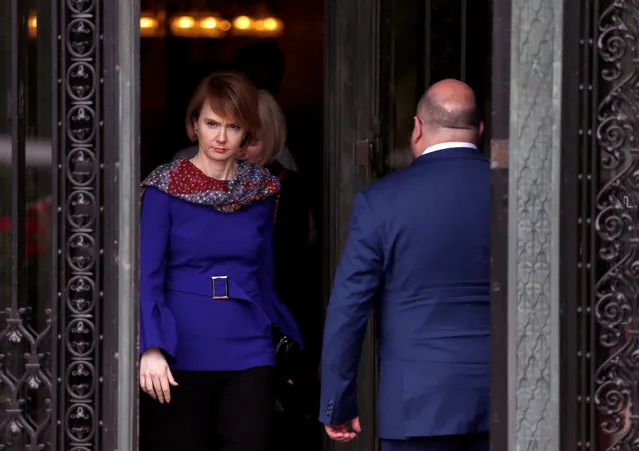 Grigory Lukiyantsev, Ministry of Foreign Affairs of Russia for human rights and Olena Zerkal, Deputy Minister of Foreign Affairs of Ukraine, are seen crossing paths at the International Court of Justice after the hearing in a case launched by Ukraine which alleges Moscow is funding pro-Russian separatist groups in Ukraine, in The Hague, Netherlands on June 3, 2019. (Photo by Eva Plevier/Reuters)