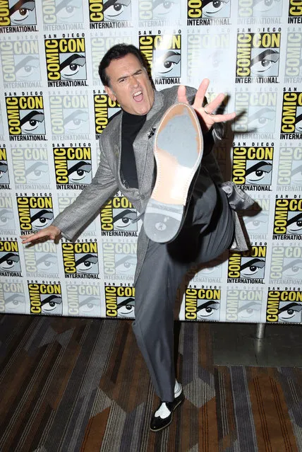 Bruce Campbell, from the STARZ original series “Ash vs Evil Dead”, poses for a photo at San Diego Comic-Con on Saturday, July 11, 2015 in San Diego. (Photo by Matt Sayles/Invision for STARZ/AP Images)