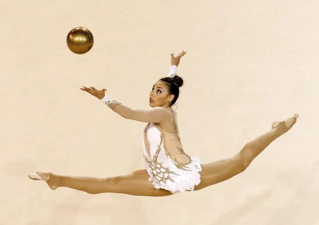 Rut Castillo, of Mexico, performs in the rhythmic gymnastics competition at the Pan Am Games Sunday, July 19, 2015, in Toronto. (Photo by Mark Humphrey/AP Photo)