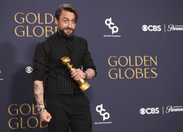 Kieran Culkin poses with the award for Best Performance by an Actor in a Supporting Role in Any Motion Picture for “A Real Pain” at the 82nd Golden Globe Awards in Beverly Hills, California, U.S., January 5, 2025. (Photo by Mario Anzuoni/Reuters)