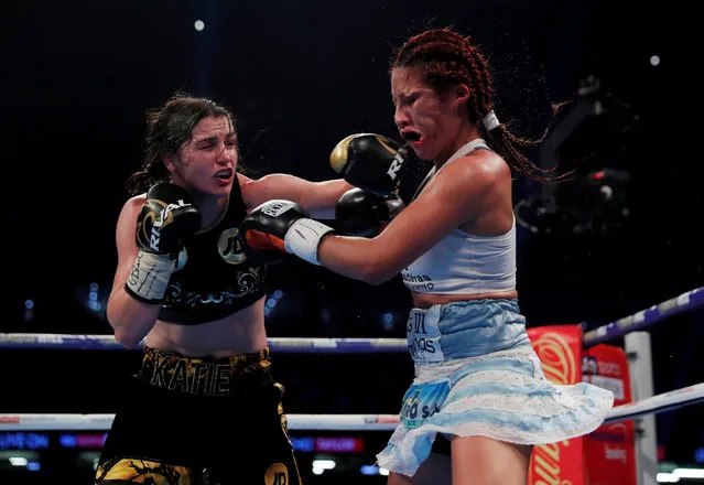 Katie Taylor and Anahi Esther Sanchez during the vacant WBA World Female Lightweight Title bout at the Principality Stadium, Cardiff, Britain on October 28, 2017. (Photo by Andrew Couldridge/Reuters/Action Images)