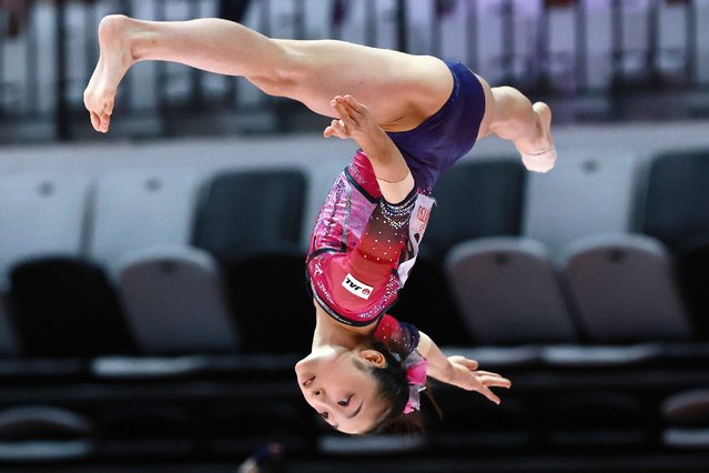 Mana Okamura of Japan competes in the Women's Floor exercise of the All-Around Qualifications at the FIG Artistic Gymnastics World Championships 2025 in Jakarta, Indonesia, 20 October 2025. (Photo by Adi Weda/EPA)