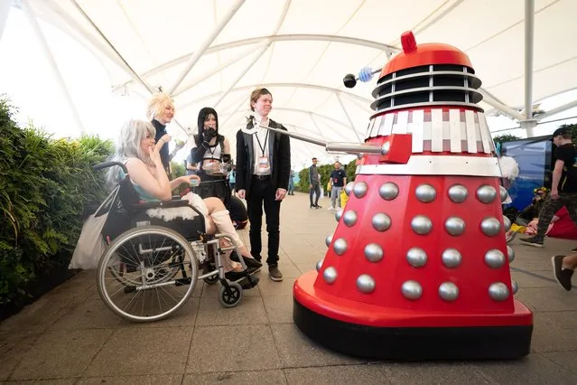 A Dalek interacts with guests during MCM Comic Con at the ExCel London in east London on Sunday, May 28, 2023. (Photo by James Manning/PA Images via Getty Images)