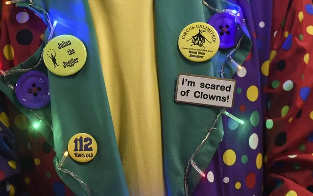 Detail is seen on a costume as clowns and entertainers gather to attend an annual service of remembrance in honour of British clown Joseph Grimaldi at All Saints Church in Haggerston in London, Britain, February 5, 2017. (Photo by Toby Melville/Reuters)