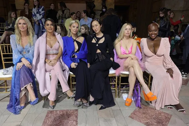 (L-R) Nicky Hilton Rothschild, Camila Coelho, Leonie Hanne, Chriselle Lim, Ashe Wilson and Achieng Agutu attend the PatBo show during New York Fashion Week: The Shows on February 12, 2022 in New York City. (Photo by Theo Wargo/Getty Images for NYFW: The Shows)